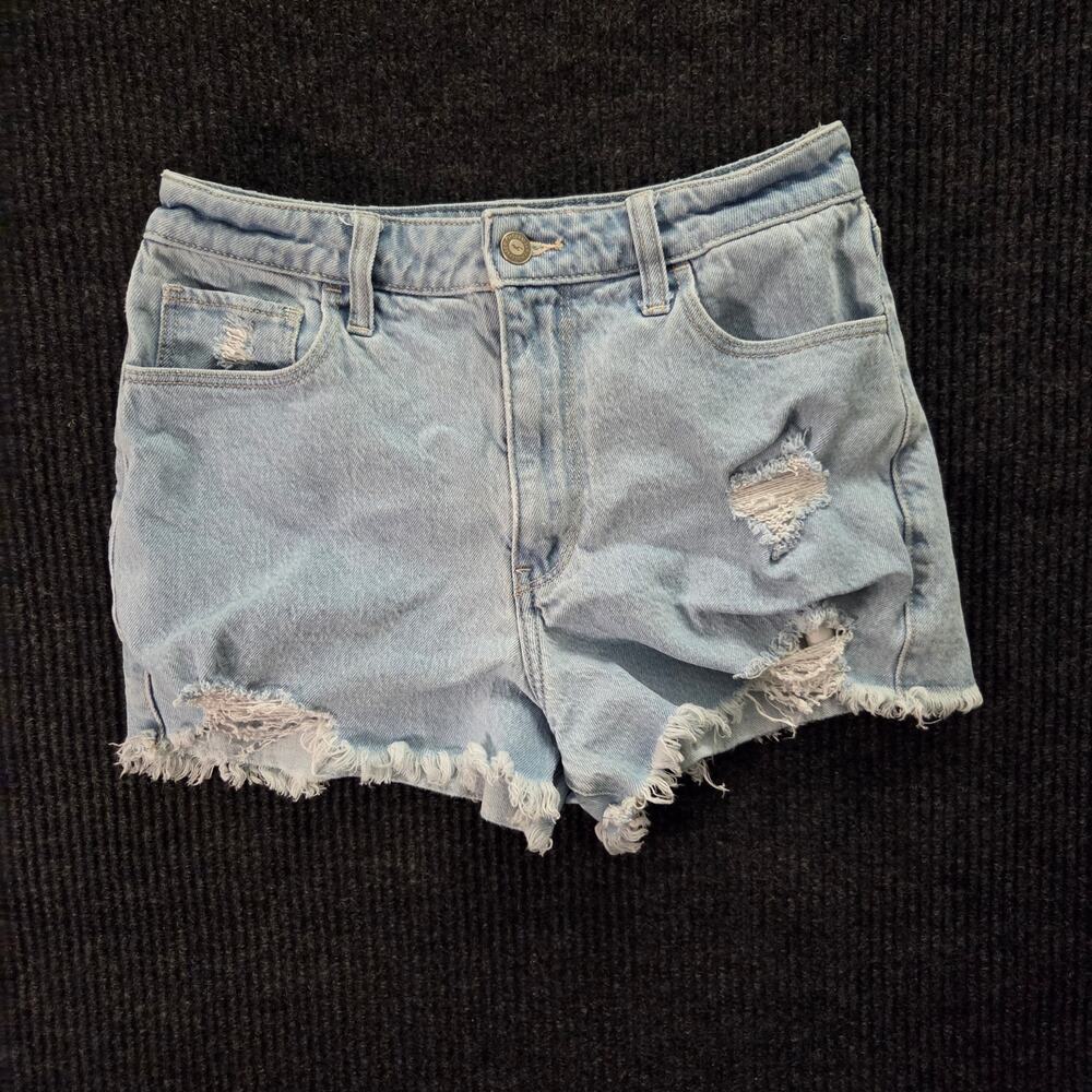 Hollister Ultra High-Rise Mom Shorts Light Wash Distressed W27 Sz 4 Cotton